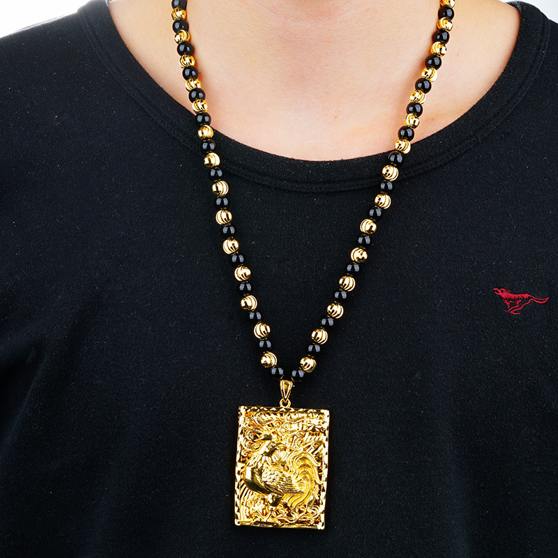 Kalung Rantai Emas Asli Kadar 375 Dengan Liontin Batu Akik O Bsidian Untuk Pria