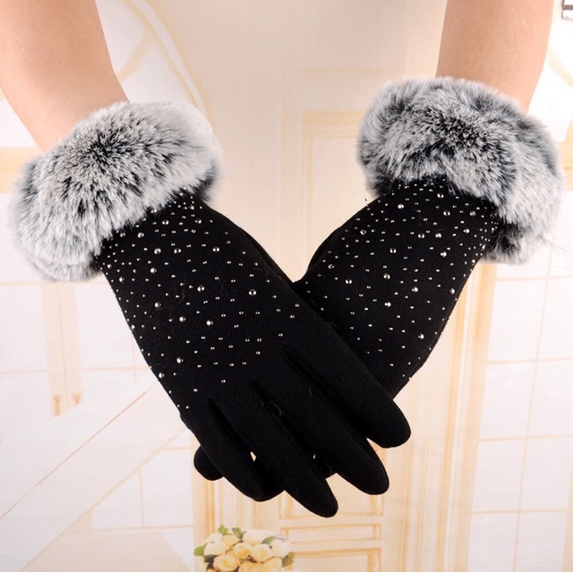 Sarung tangan winter bulu winter gloves fur touch screen bulu korea cewek wanita pompom