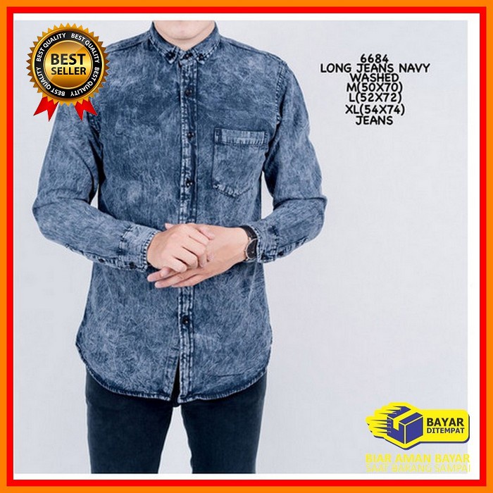 Baju Hem Cowok Hem Pria Lengan Panjang Baju Atasan Kemeja Hem Pri HQ912 Kemeja Jeans Denim Pria Leng