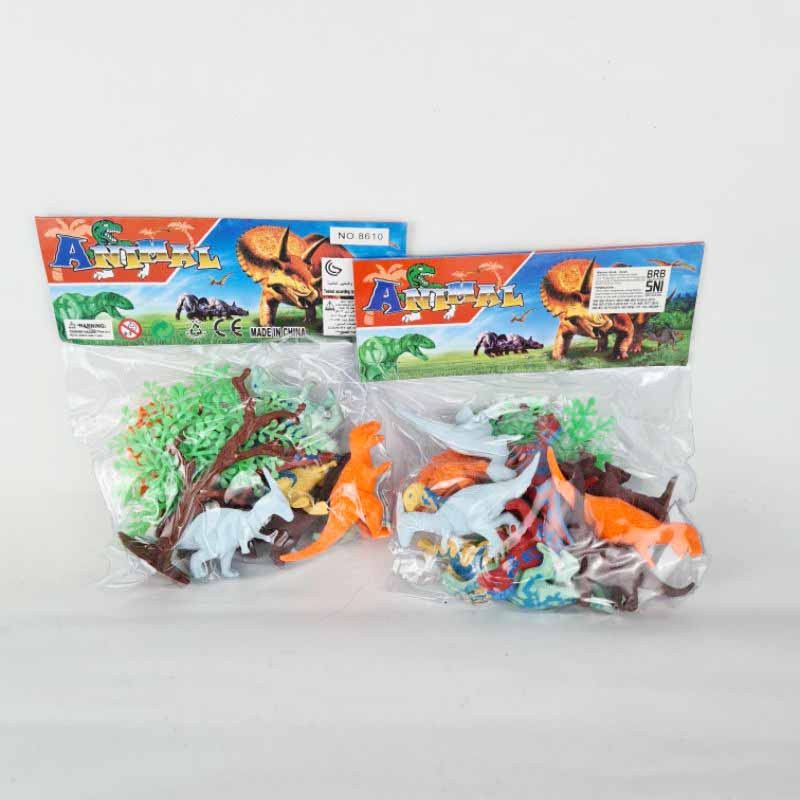 MOMBABY1 Figure Mainan seri 12 pcs hewan karet dinosaurus dan tumbuhan