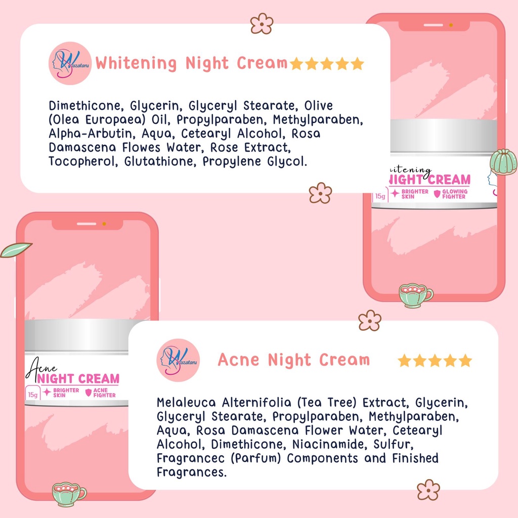 Krim Malam Glowing Susah Putih - Krim Malam Pemutih - Krim Malam Jerawat - Whitening&amp;Acne Night Cream by WAZATARU