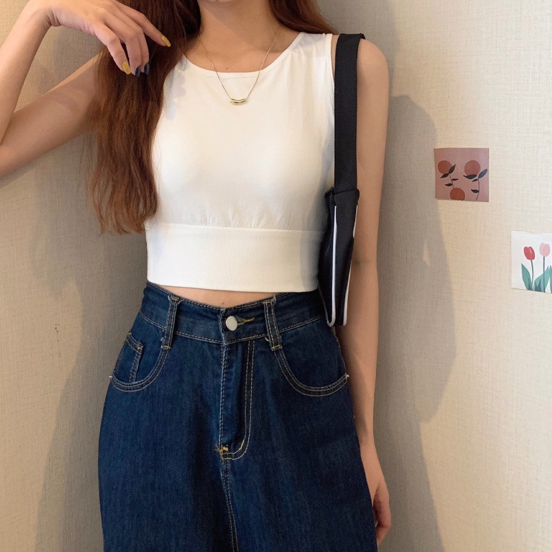 Gobra ♕ PW113 Pakaian Tanktop Fashion Wanita Korea Push Up Tanpa Kawat Kasual Seksi Import Jakarta-PUTIH