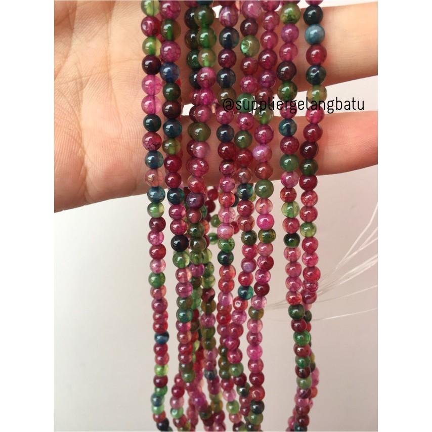 natural 4mm rainbow colour onyx ready stock pancawarna kilap serat aksesoris bahan craft beads