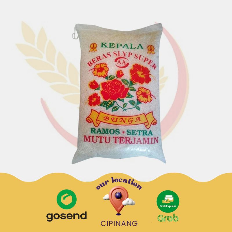 

HEMAT- Beras Ramos Setra Cap Bunga Ramos Beras Pulen 5KG, 10KG, 10Ltr/ Beras Bunga Ramos Setra