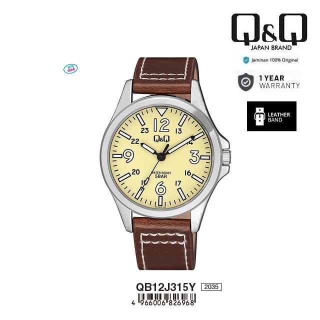 Q&Q QNQ QQ QB12 QB12J QB12J315Y ORIGINAL ANALOG WATCH JAM TANGAN PRIA TALI KULIT