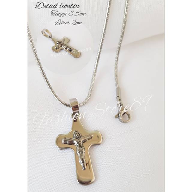 Kalung fashion salib jesus import titanium antikarat white bestseller bestquality CT04