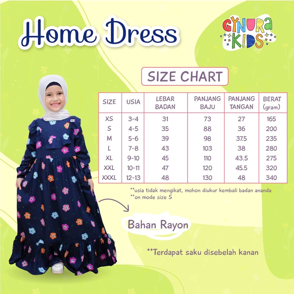 gamis anak Homedress HD02 gynura daily wear anak raggakids