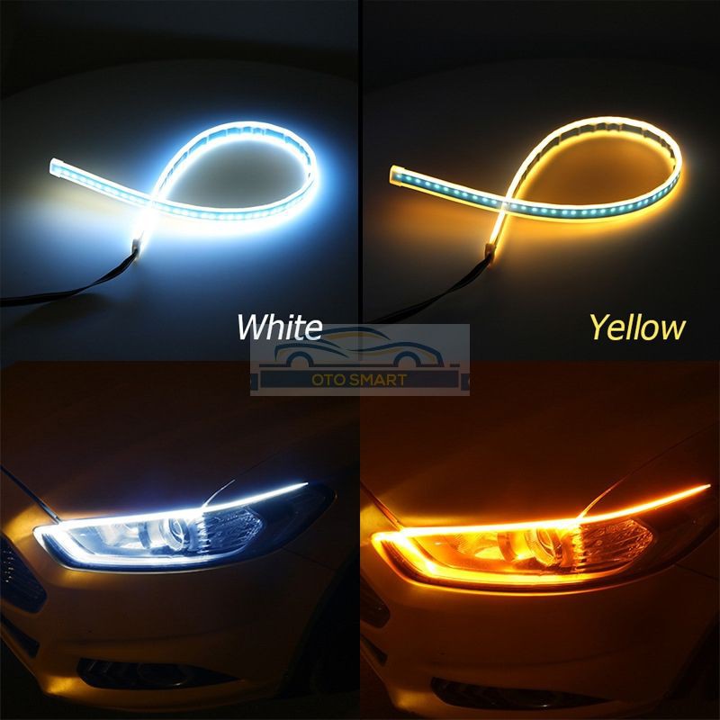 Lampu Alis LED Slim (1PCS) DRL Mobil Fleksibel Waterproof 60CM 2 Warna Runing 60cm Headlamp