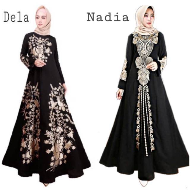  BUSANA  ABAYA Arab Hitam  ORIGINAL BORDIR  NADIA Shopee 