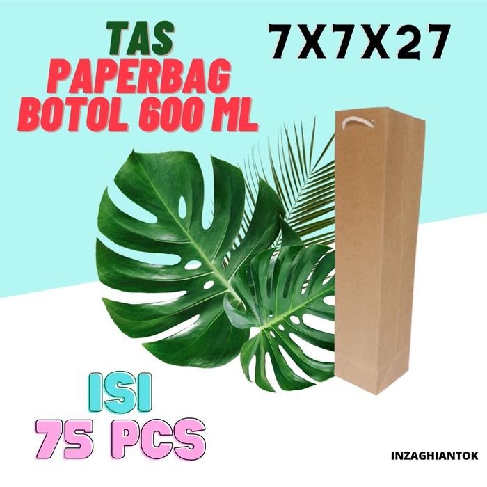 

(TERLARIS) 75Pcs Tas Kertas 7x27 Paperbag Souvernir Paper Bag Kantong Botol 600ML