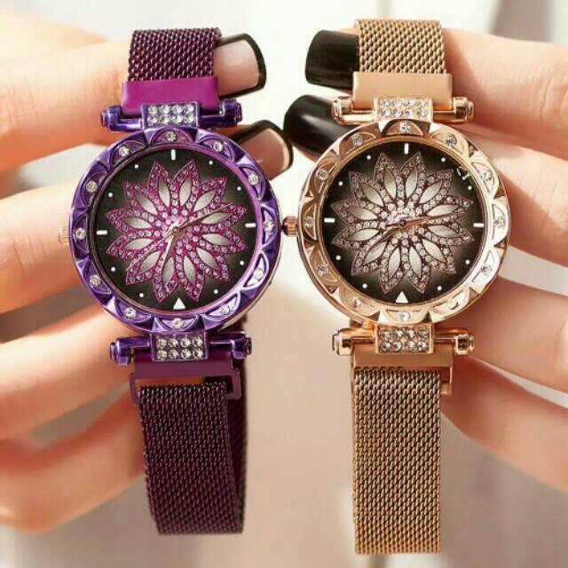 JAM TANGAN MAGNET MOTIF BUNGA ANALOG