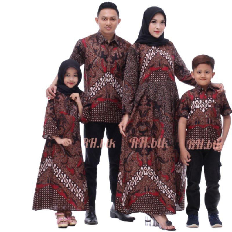 baju couple keluarga batik kondangan pria atasan wanita gamis kebaya modern dimensi coklat