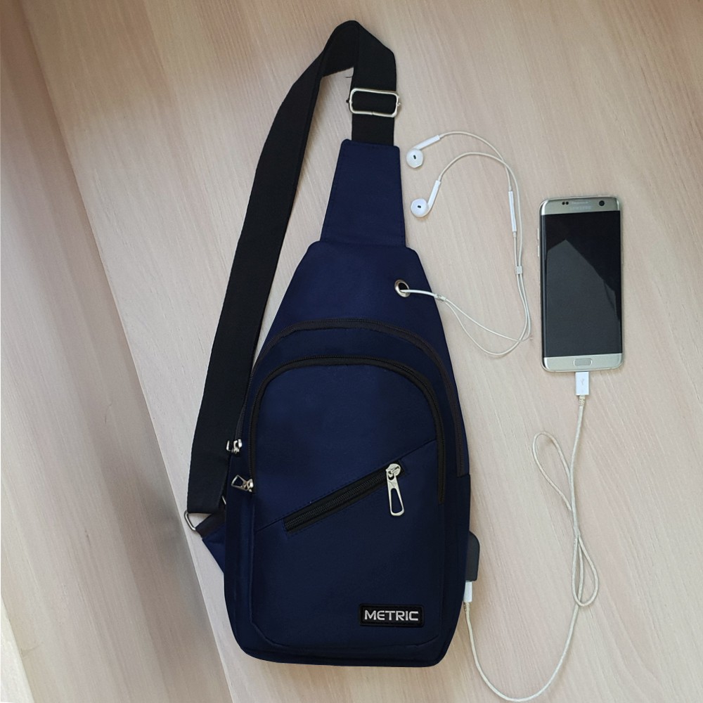 11.11 Shopee Super BIG SALE!! Tas Sling Bag USB PSC41 Tas Selempang Pria Selempang Dada Waistbag Crossbody waterproof - biru