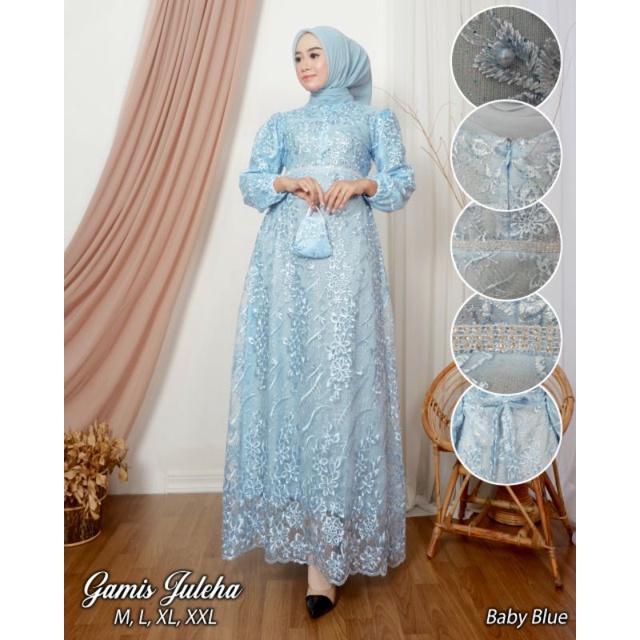 TERMURAH GAMIS PESTA TERBARU /GAMIS JULEHA/GAMIS TULLE PREMIUM/gamis wisuda/gamis kondangan/gamis pesta/gamis tulle premium/warna rosgold /navy /silfer /whit /dusty pink /maron /baby blue/ lilac/ wardah