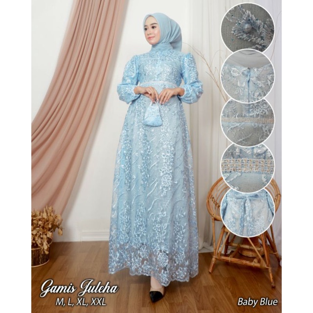 TERMURAH GAMIS PESTA TERBARU /GAMIS JULEHA/GAMIS TULLE PREMIUM/gamis wisuda/gamis kondangan/gamis pesta/gamis tulle premium/warna rosgold /navy /silfer /whit /dusty pink /maron /baby blue/ lilac/ wardah