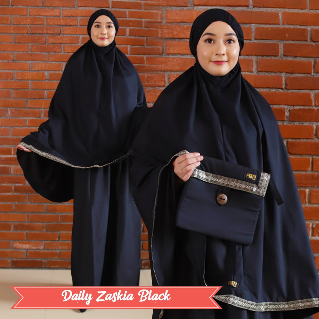 Mukenah Telekung Mukena premium mewah silky jumbo dewasa sutra original PARISKU Daily Zaskia black