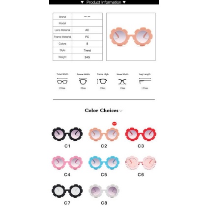 Kacamata Anak Perempuan Anti UV Bentuk Bulat Motif Bunga Gerigi/ Kacamata Hitam Anti UV Korean Style-2