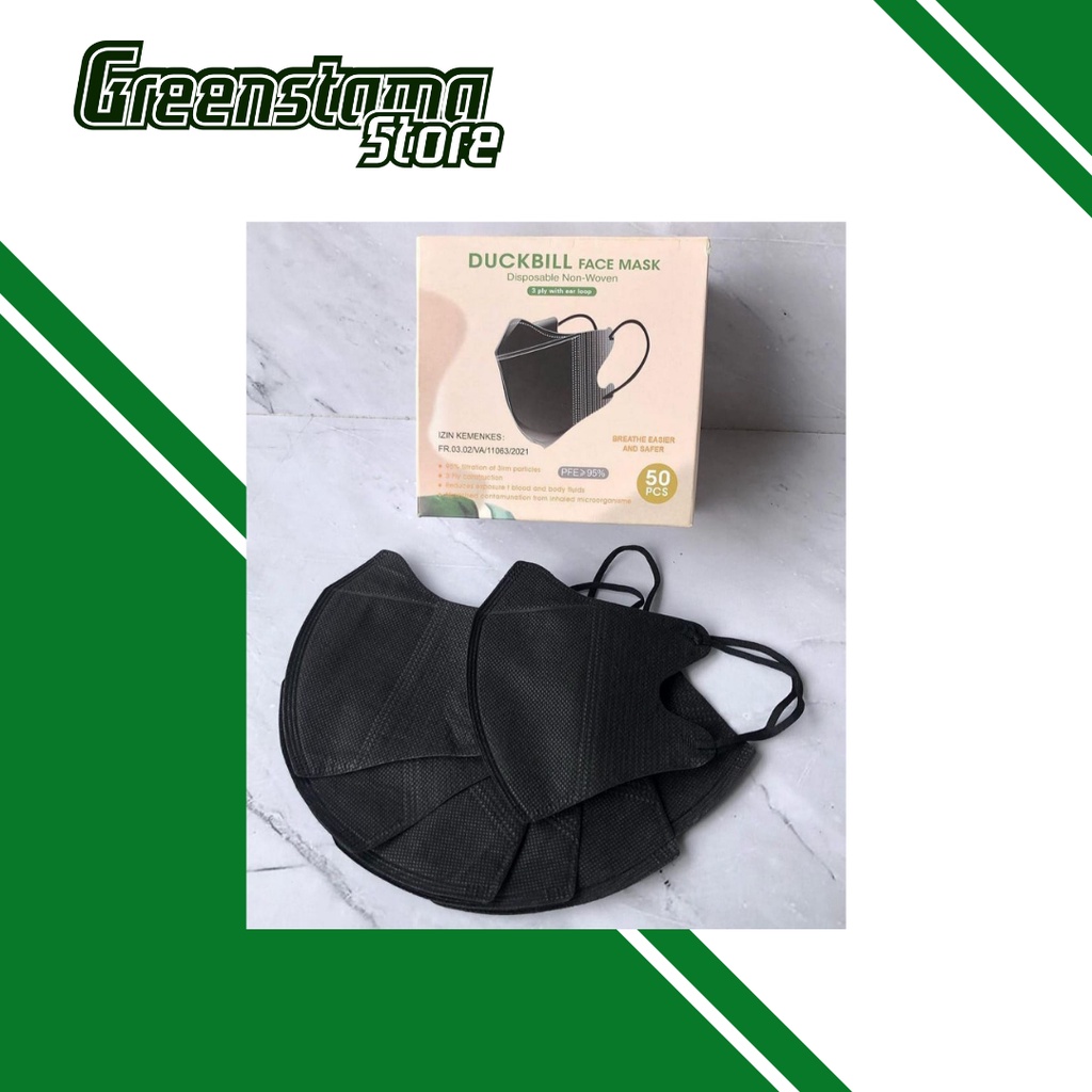 Masker Duckbill YnB Hitam isi 50pcs | Duckbill garis mirip Sensi