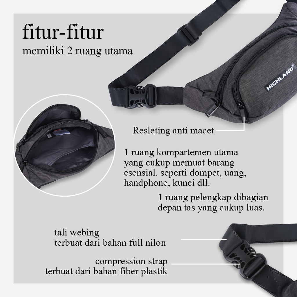 Waistbag HIGHLAND Tas Selempang FASHION Pria Tas Waist bag Tas Pinggang Tas Pria Wanita - GOLDIES