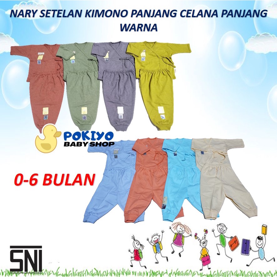 Nary Setelan Kimono Bayi Baju Panjang dan Celana Panjang Warna Newborn dan 3-6 Bulan