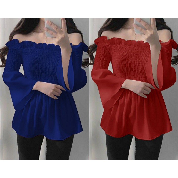 [HNFK] Blouse Wanita Terbaru / Blouse Full Smoked / Pakaian Blouse Wanita Modern / Baju Atasan Wanita