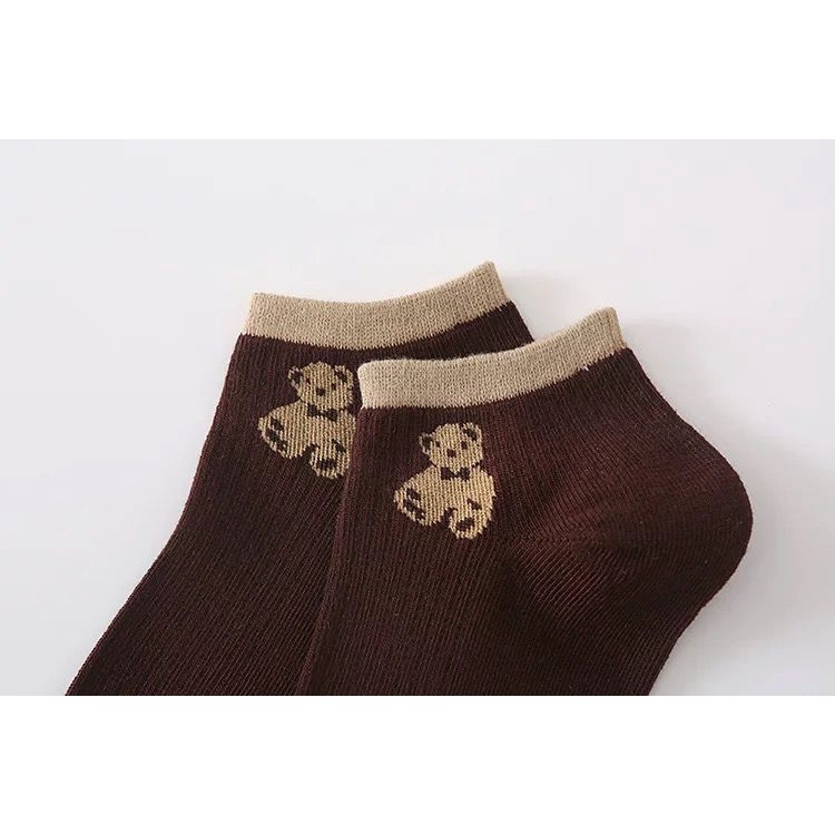 [littlecrab] Kaos Kaki Teddy Bear Pendek Coklat Hitam Putih Moka Cream Cute Bear Women Socks Kaos Kaki Beruang Lucu Berkualitas Kaos Kaki Soft Lembut High Quality Korean Style