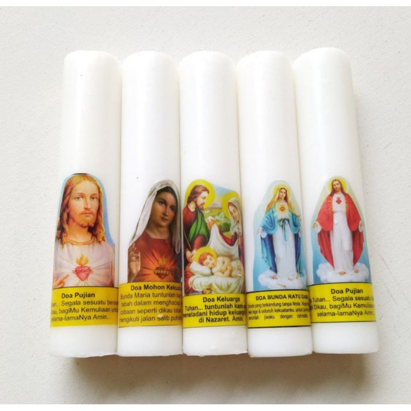Lilin Doa Gambar Yesus Maria Keluarga Kudus Tinggi 15 cm x d 3 cm Set Altar Meja Doa Ibadah