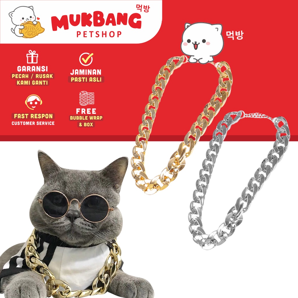 Rantai Kucing Anjing Kostum Cosplay Anabul Anjing Kucing Kalung Rantai Emas Swag Fashionable Pet Gold Chain Necklace