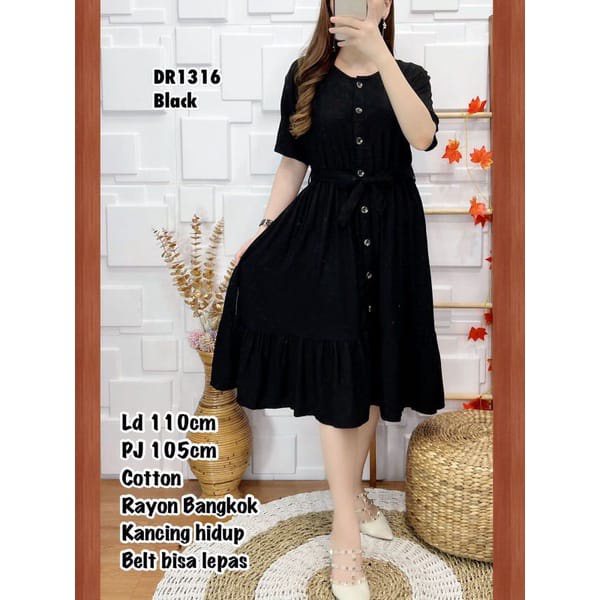 DRESS CANTK KANCING DEPAN BAHAN RAYON FRIENDHLY BUSUI