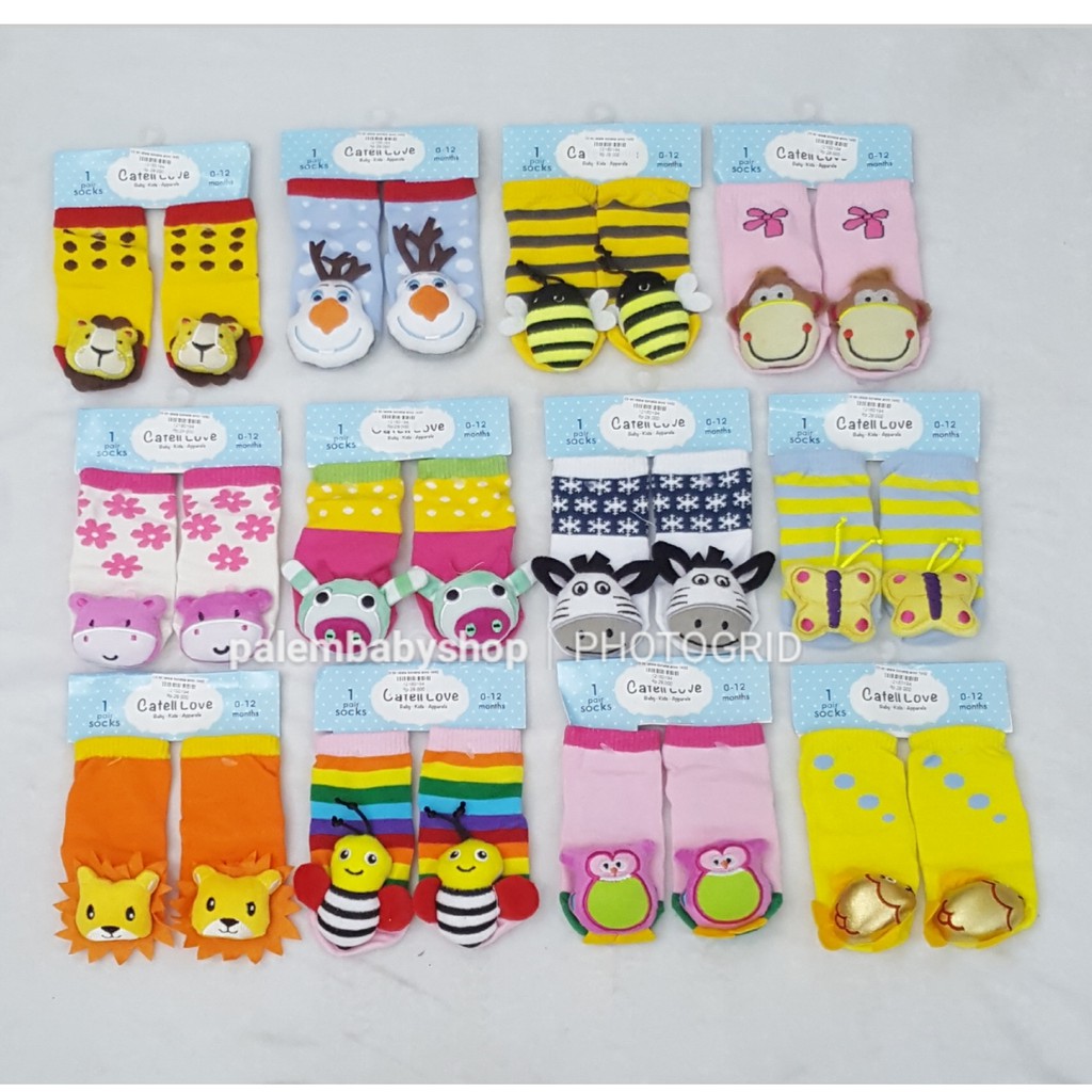 Catell love Kaos kaki bayi Boy&amp;Girl rattle boneka animal anti selip 0-12 bulan