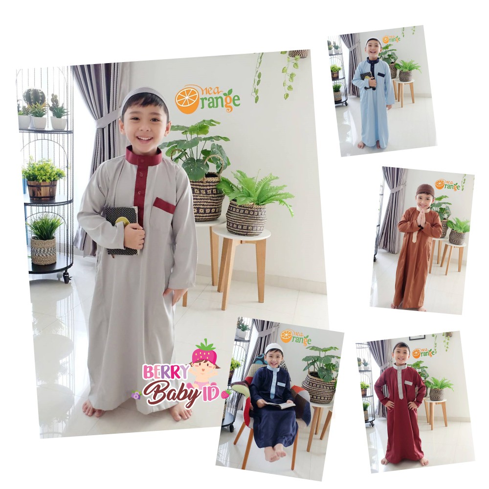 Nea Orange Gamis Velvet Baju Muslim Anak GRATIS Peci Rajut Berry Mart