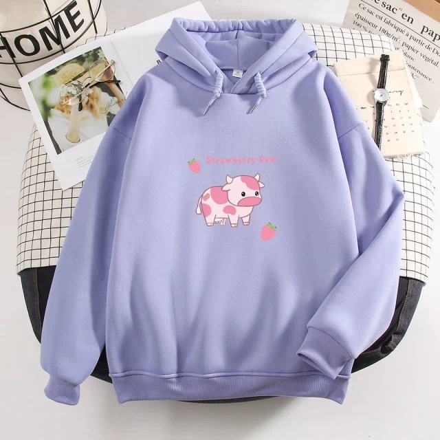 HOODIE JUMPER WANITA STRAWBERRY COW - ATASAN LUCU TERLARIS