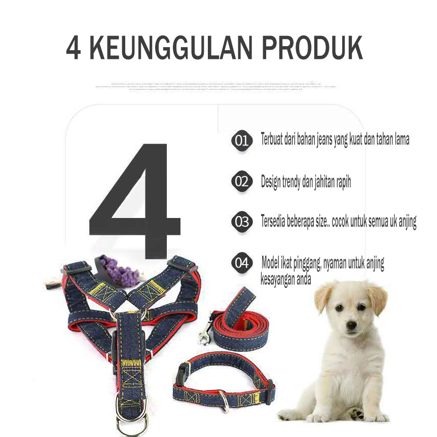 Tali Tuntun Anjing Kucing Sedang Berkualitas Bahan Jeans Tipe Y Anjing, Kucing, Kelinci, Musang Good Quality