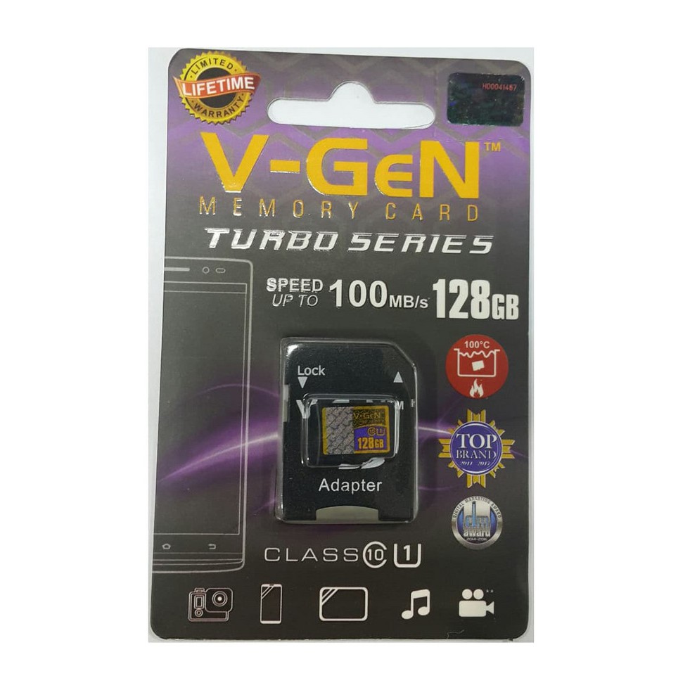 MicroSD Vgen 128GB Class 10 ORIGINAL Bonus Adapter / Memory Card V-Gen Turbo 128 GB HP/Laptop/DSLR