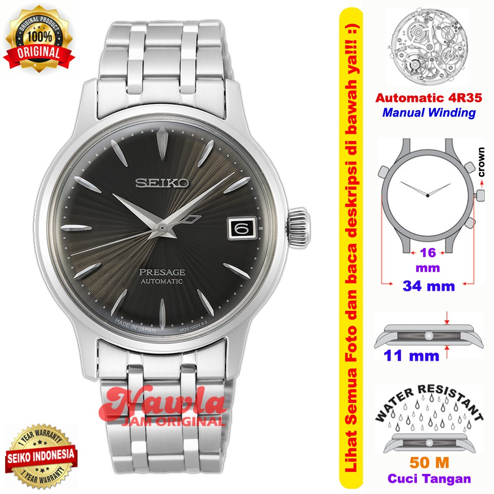 Seiko Presage Ladies SRP837J1 Dark Grey Dial - Jam Tangan Wanita SRP837