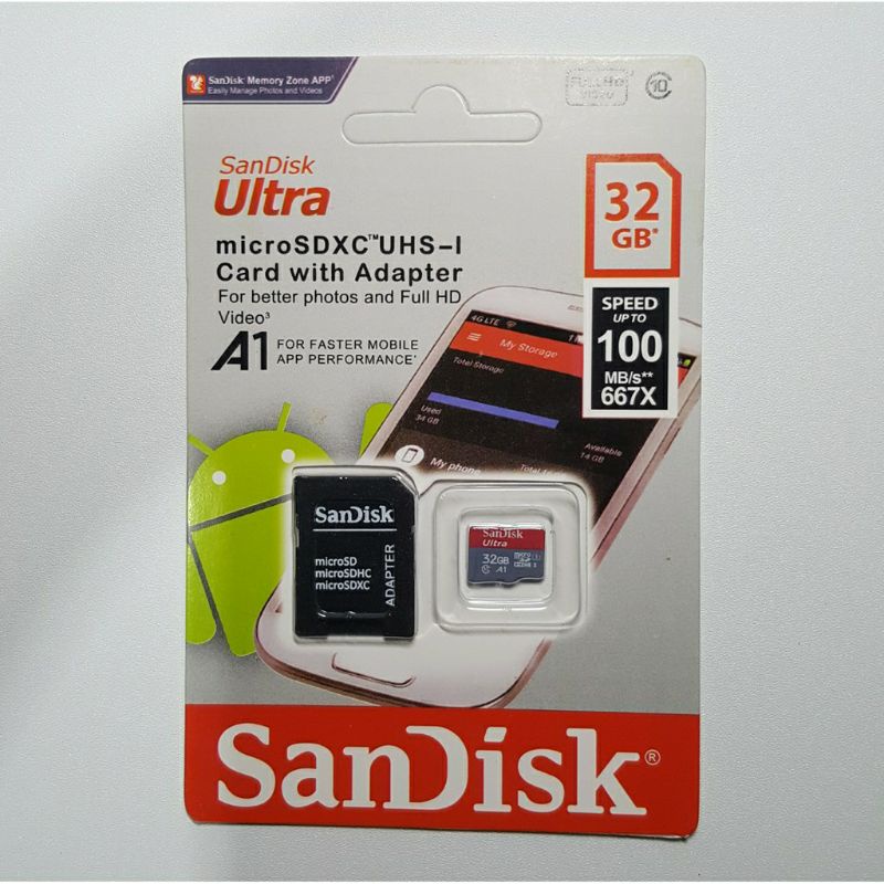 Memory Micro SD 32 GB Sandisk Ultra A1 100 MB/s