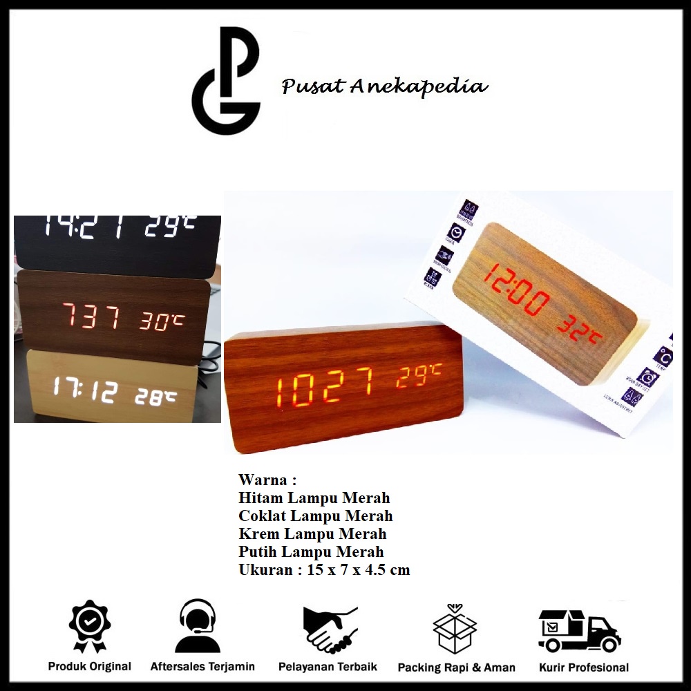 Jam Meja Kayu - Jam Digital LED - Jam Unik Model Kayu 6 x 18 x 10 cm