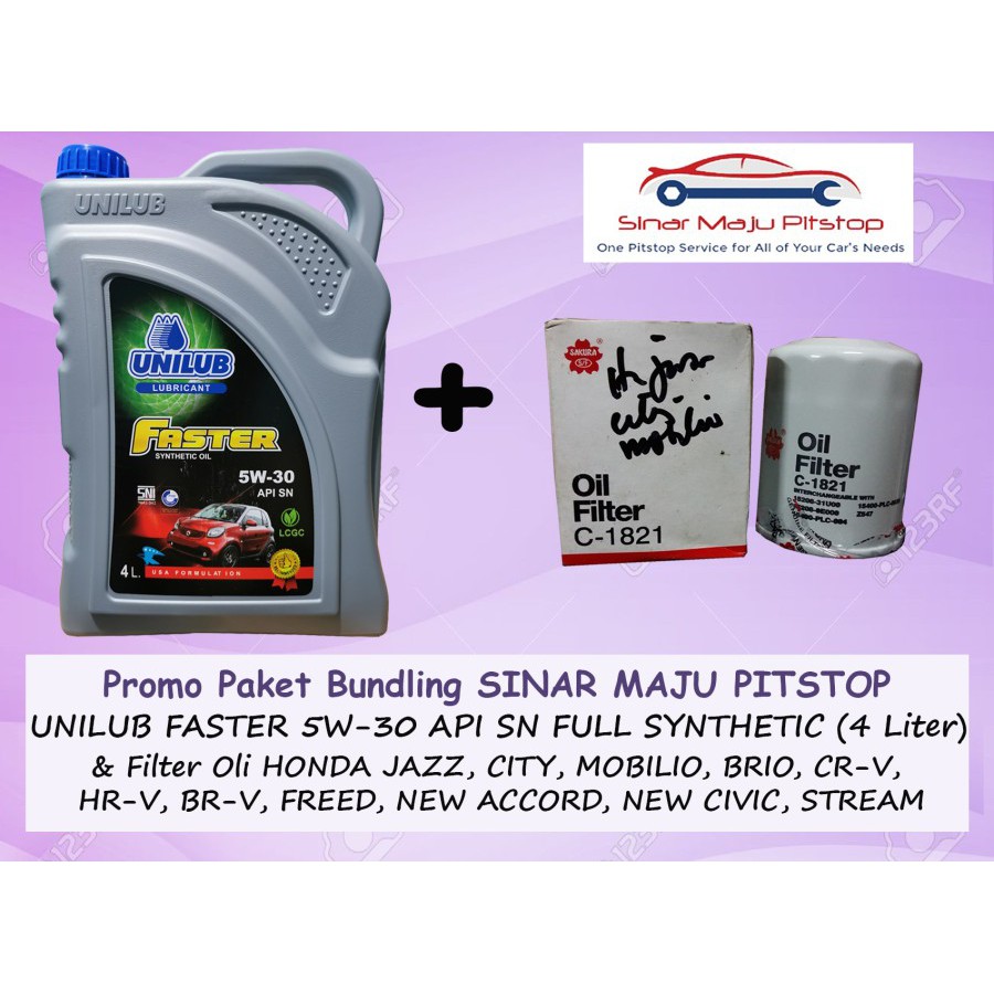 Paket Bundling Oli Mobil UNILUB FASTER 5W-30 SN & Filter Oli HONDA CR-V CRV & HR-V HRV & BR-V BRV