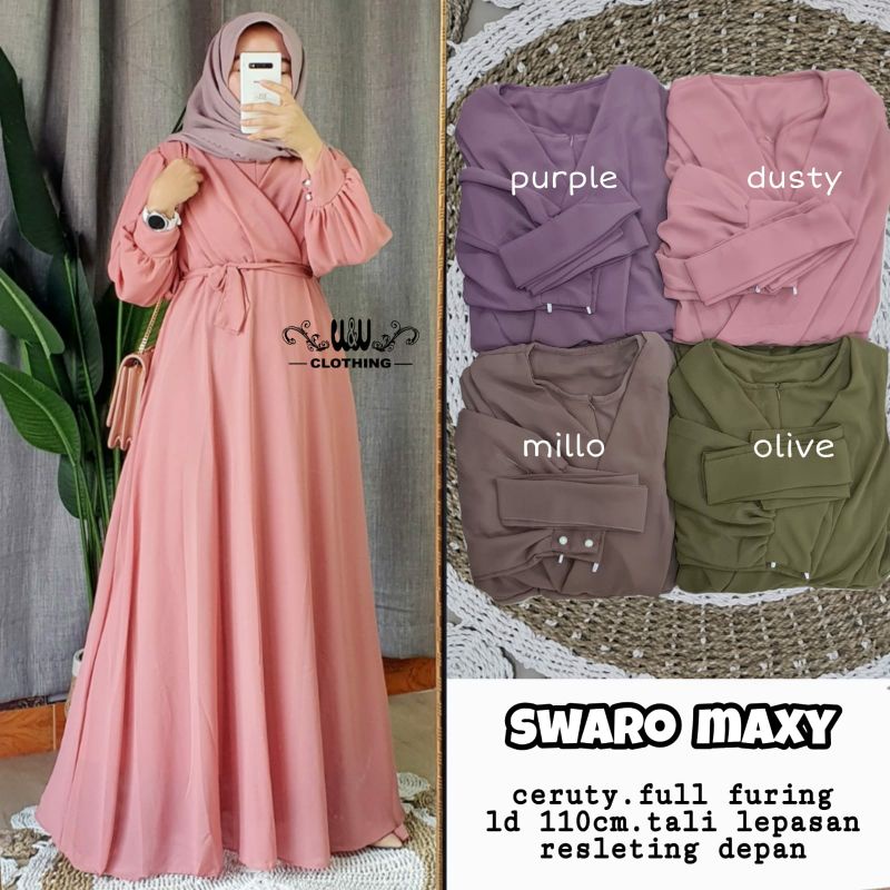 Baju gamis lebaran wanita busui bahan ceruty swaro maxy dress ori w&amp;w