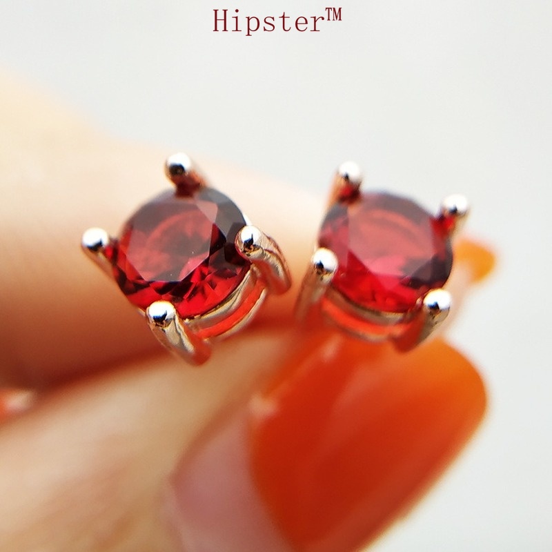 Simple Artistic Natural Red Crystal Gemstone Diamond Stud Earrings