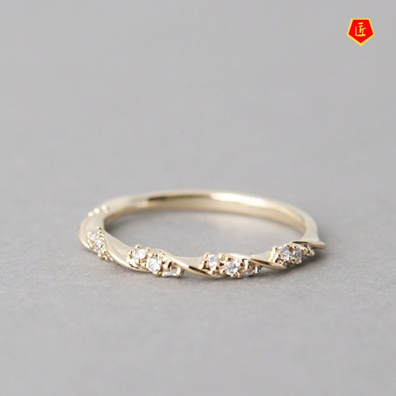 [Ready Stock]14K Gold Diamond Twist Ring Simple All-Match