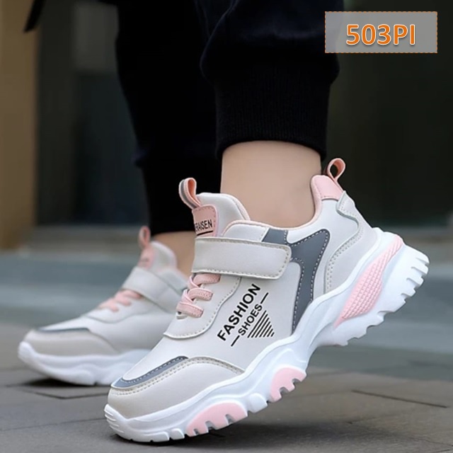 Sepatu Sneaker Anak Fashion Cewek Cowok Pink Putih (503)