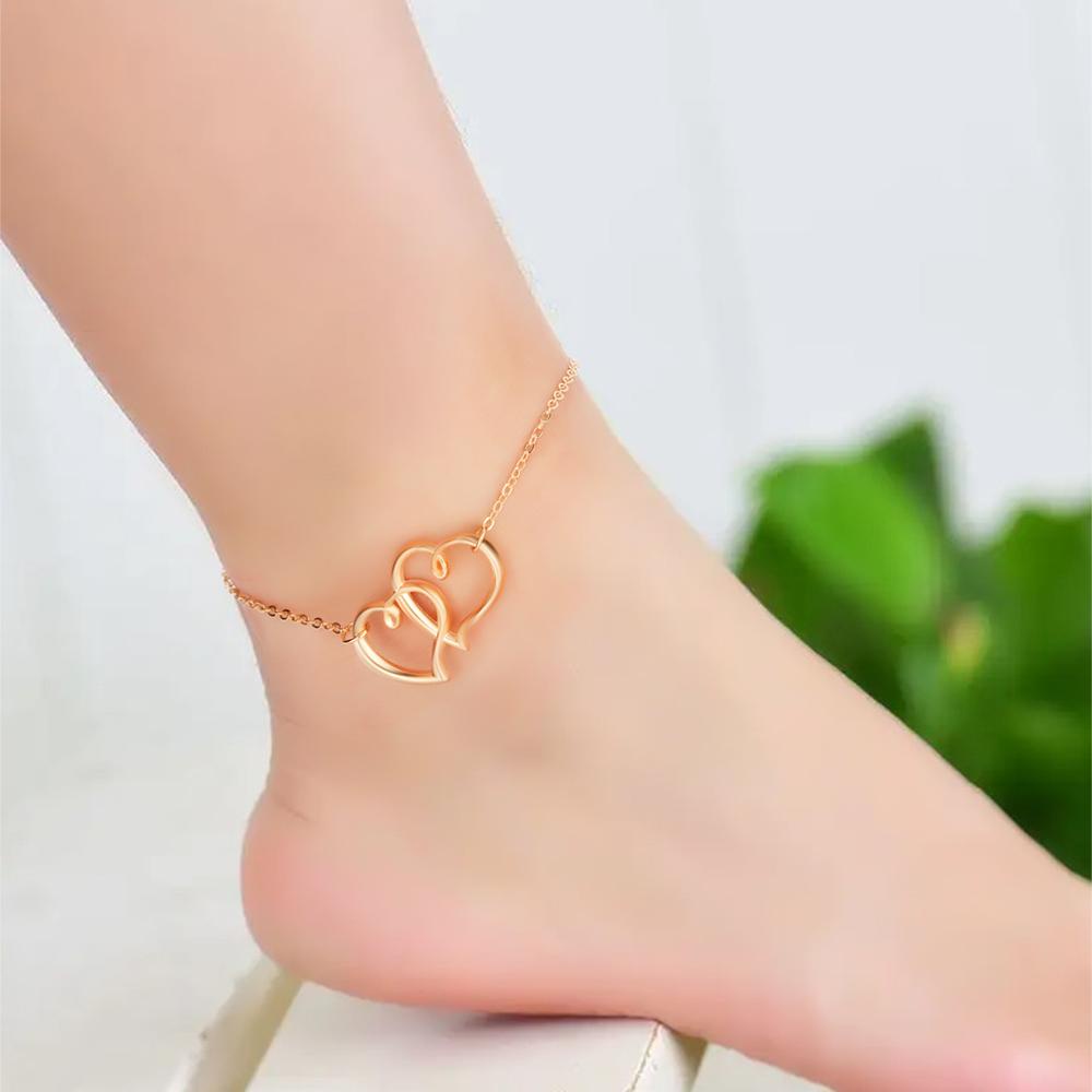 R-flower Chain Anklet Warna Emas Untuk Wanita Musim Panas Pantai Jantung Liontin Gelang Kaki