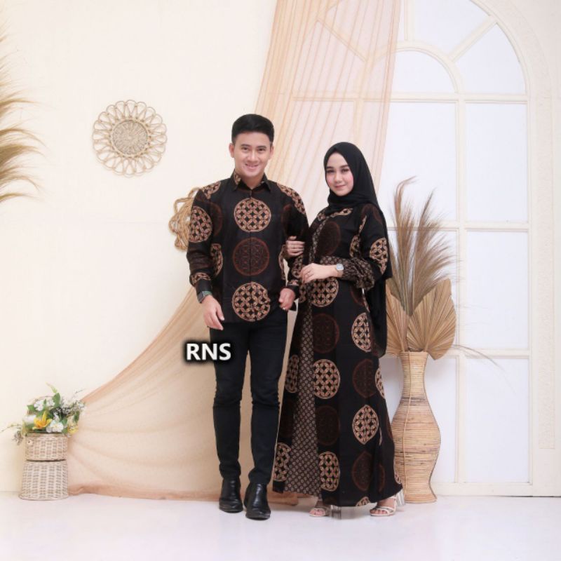 Batik Couple Keluarga Gamis Busui Motif Prasasti Batik Keluarga Seragam