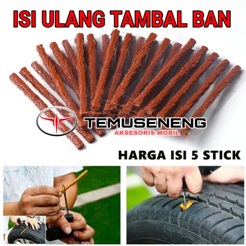 Set Isi 5 Cacing Isi Ulang Alat Tambal Ban Karet Tubeless Lem Refill Tubles Untuk Ban Bocor