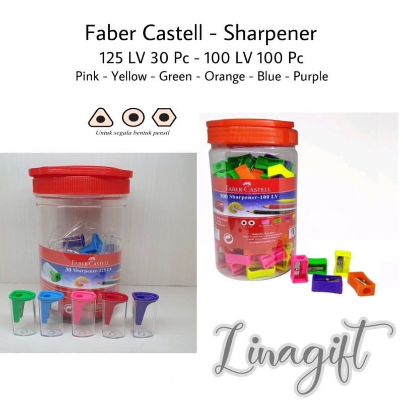 ( Ecer 1 Pc ) FABER CASTELL PENCIL SHARPENER - RAUTAN PENSIL 125-LV / 100-LV PINK YELLOW GREEN ORANGE PURPLE BLUE - MERAH HIJAU BIRU PINK UNGU OREN