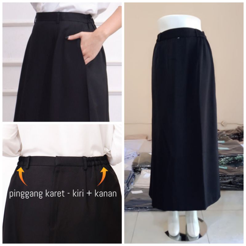 ROK KERJA SEKOLAH HITAM PANJANG MODEL A LINE MAXI SKIRT