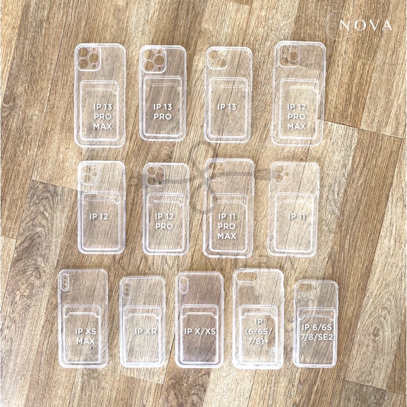 W/C- CASING COVER WALLET CASE IPHONE 6 7 8 X XR XS 11 12 13 + Pro Max Plus Premium Clear Card Holder Transparent Bening Soft TPU Anti Shock Proof