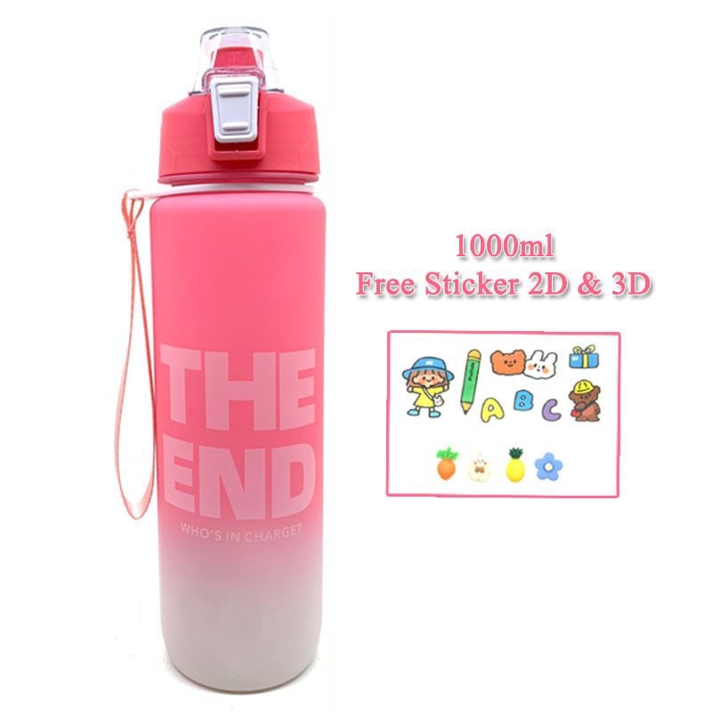 BOTOL MINUM 1000ML 1 LITER BOTOL MINUM KOREA VIRAL BOTOL MINUM MOTIVASI FREE STICKER 2D DAN 3D JRW0104