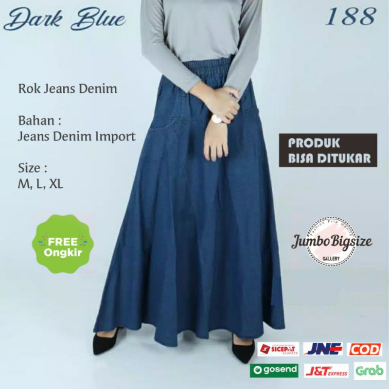(BISA COD) Rok Payung Jeans Denim Levis Jumbo Rok Kerja Kantor Wanita Muslimah Syari Hijabers